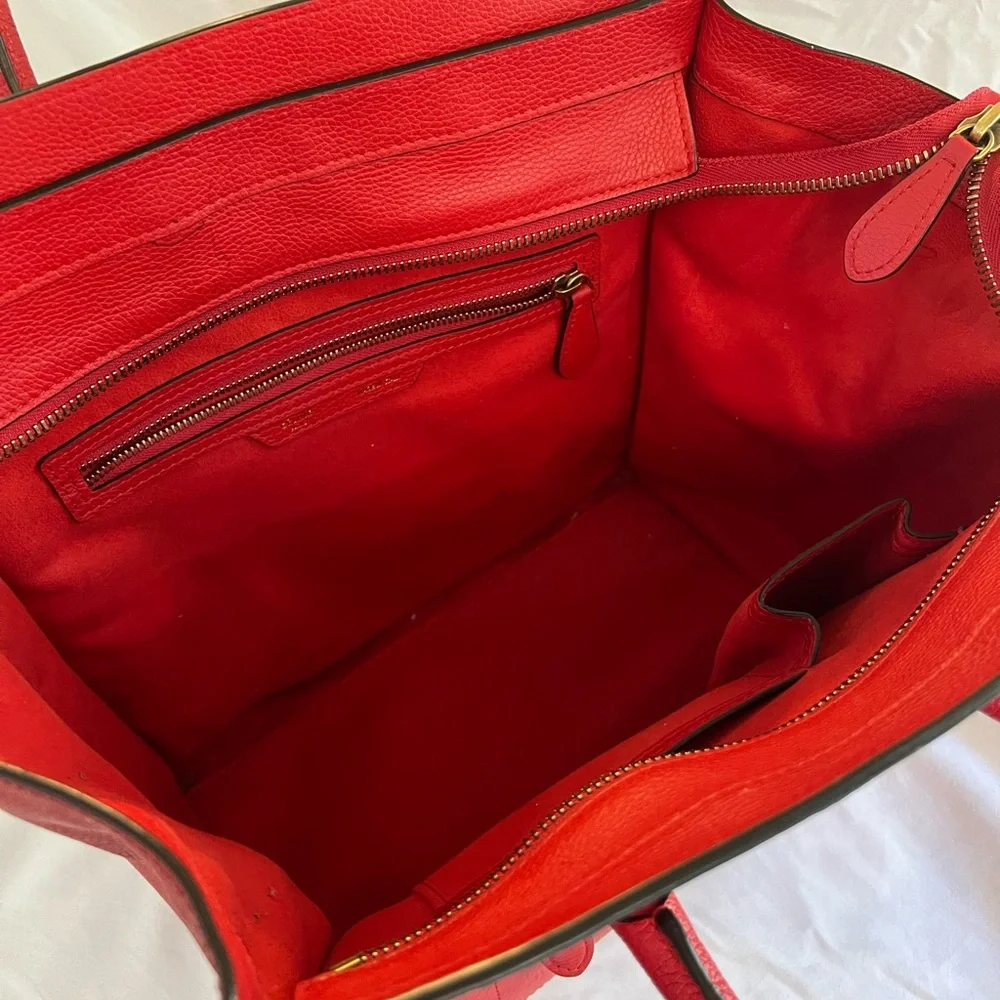 CELINE Luggage Micro 189793 Handbag Red Calfskin Women's Men's - Picture 7 of 8